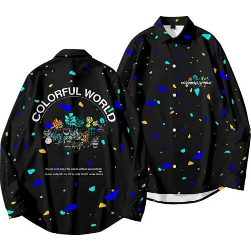 Fashion Men Long Sleeve Black Print Shirt Spring Autumn Shirts Men Camisa Button Lapels Collar Shirts