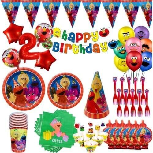 Sesame Street Party Supplies Tableware Elmo Paper Straws Cups Plate Napkins Sesame Street Baby Shower Birthday Party Decorations