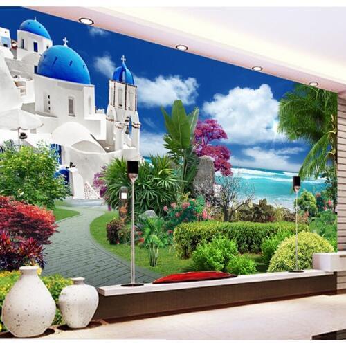 Custom garden wall paper, Aegean Sea garden murals for the living room bedroom TV background wall waterproof papel de parede