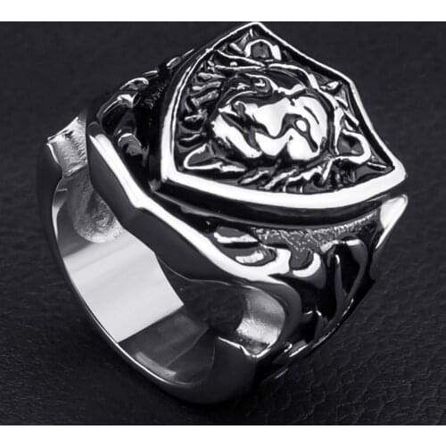 SECRET BOYS Personality 316L Stainless Steel Men Fashion Lion Carved Signet Punk Ring Jewelry