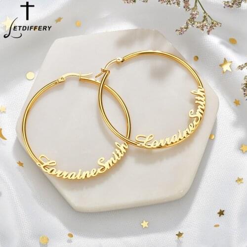 Letdiffery Custom Name Hoop Earrings Personalized Letter Circle Earring For Women Girls Birthday Party Jewelry Anniversary Gifts