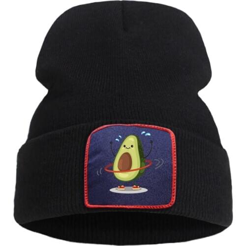 Hip Hop Avocado Print Beanie Hat Women Soft Knitted Cap Men Winter Hats Cotton Sport Beanie Caps Outdoor Warm Bonnet Hat