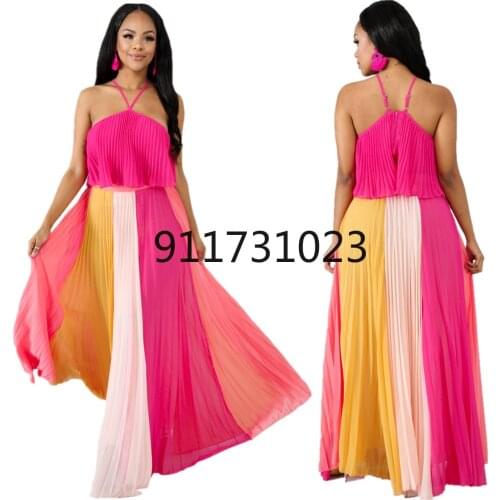 African Style Bohemian Boho Beach Chic Long Maxi Dress 2021 New Summer Chiffon Halter Backless Kanga Clothing Pleated Sundress