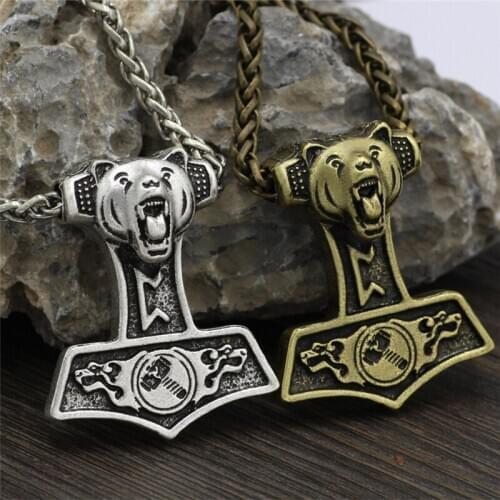 Norse Mythology Runes Amulet Necklace Men Women Viking Wolf Head Axe Thor Hammer Pendant Leather Rope Chain Vintage Jewelry Gift