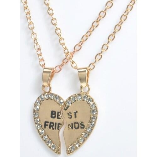 Stylish Jewelry Unisex 2 Pcs Bff Necklace Best Friend Mens Womens Heart Pendant Necklace Couple Gold color Chain