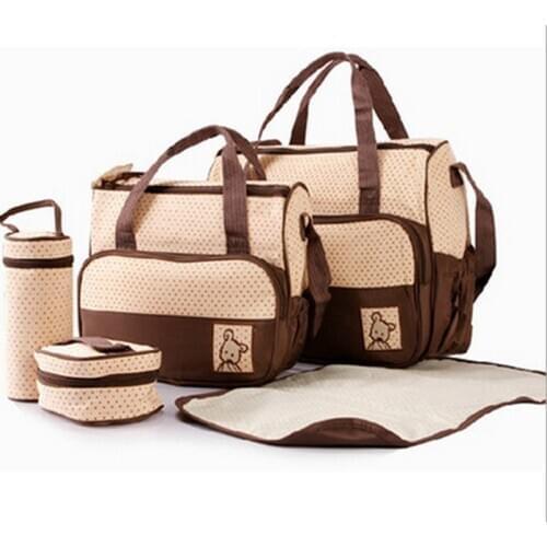 Famous design Mummy bag five piece set canvas baby diaper bag Bottle pack large capacity for baby travel Bag Every urine pad