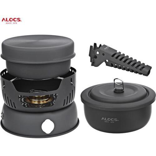 ALOCS C05 2-4 Person Outdoor Cookware Camping Alcohol Stove Cook Set for Camping Hiking Picnic Stove with Gripper Pot