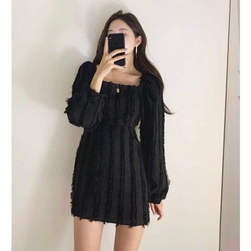 Stripped Dress Woman Tassel Puff Long Sleeve Chiffon Vestido Elegant Ladies Party Club Spring Mujer Streetwear Mini Vestidos