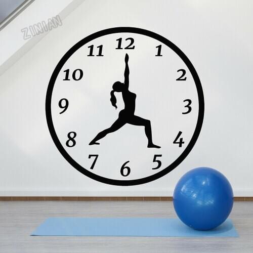 Yoga Vinyl Wall Decal Time Girl Silhouette Pose Clock Mediation Wall Stickers For Living Room Nodic Home Decoration Art Y176