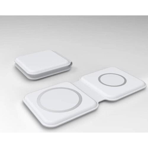 2 in 1 For iPhone 12 Pro Max Mini Charger Folding Magnetic Dual-Charge Wireless Charger For Apple Watch 5 6 or Airpods