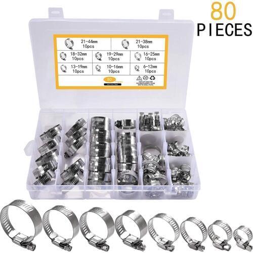 Hose Clamps Assortment 100% 304 Stainless Steel Adjustable Worm Gear Hose Clamps,Fuel Line Clamp for Plumbing Automotive