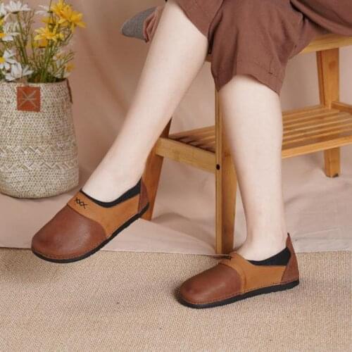 YourSeason 2021 Vintage Flats Ladies Mixed Colors Handmade Concise Women Four Seasons Shallow Shoes Genuine Leather