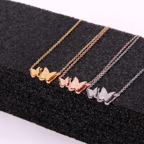 Stainless Steel Love Insect Double Butterfly Cute Animal Pendant Necklace Choker Rose Gold Women Girl Wedding Gift