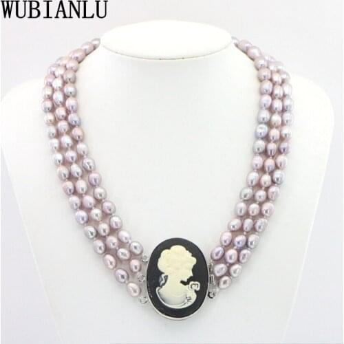 7-8mm 3Row Rice Natural Freshwater Pearl Necklace For Women Fine Or Fashion Charm Jewelry Gift Birthday Party Energy Collar T248