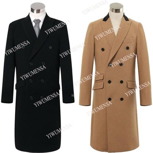 YIWUMENSA Winter Double Breasted Long Sleeves Overcoat Tailor-Made Suits Tweed Wool Brown Black Collar Jacket Slim Fit Blazers