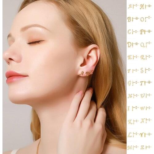 Gold 26 Alphabet Stud Earrings With Gold Plated Finish Womens Earrings For Women Pendant Jewelry Gift Ear Accessories