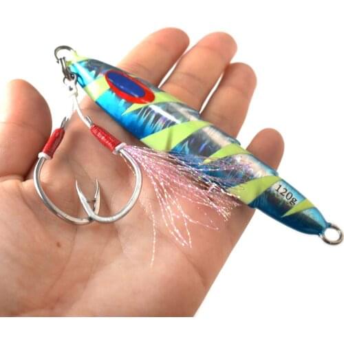 1pc Fishing Metal Jigging Lure Spoon 80g 120g Glow Luminous Slow Jigging Hook Assist Saltwater Boat Fishing