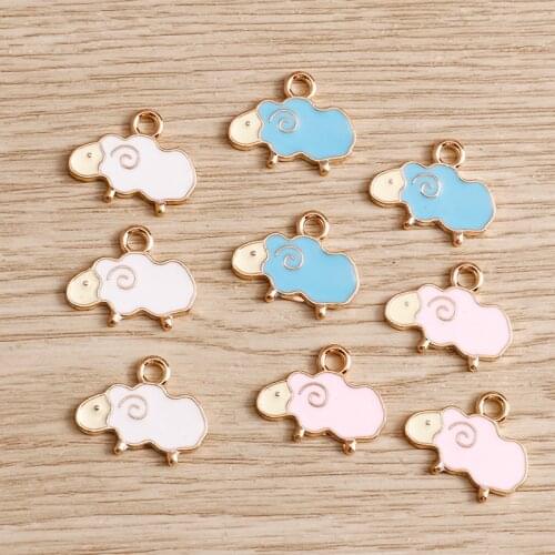10pcs 19*15mm 3 Color Alloy Cute Sheep Charms Fit Jewelry DIY Making Enamel Animal Charms Necklaces Pendants Bracelets Supplies
