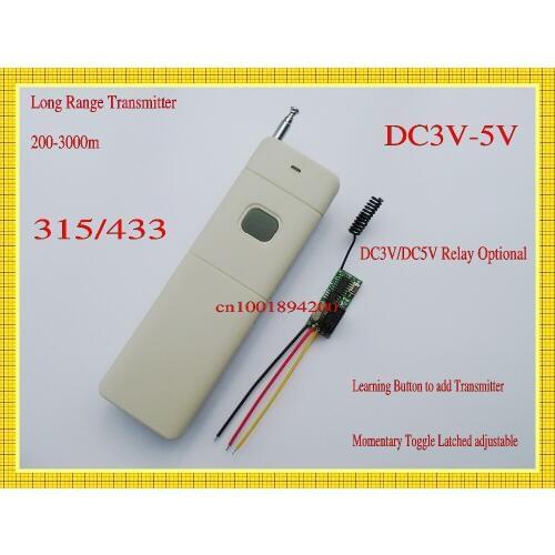 200-3000m 1CH Mini Remote Control Switch Micro Receiver Long Range Transmitter DC3V-5V Wireless Switch Battery 3.7v 4.5v 5v