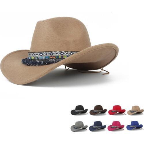 2019 Child Wool Hollow Western Cowboy Hat Roll-up Brim Boy Girl Outblack Sombrero Hombre Jazz Cap Size 52-54