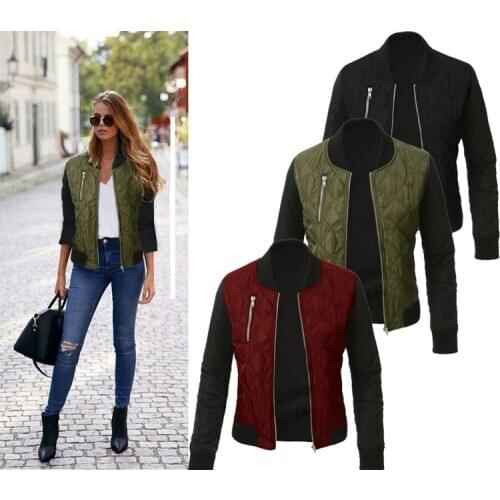 2020 Autumn and Winter New Hot Female Coat Quilted Zipper Fashion Solid Color Coat Long Sleeve Cotton Short Coat Womens Clothing