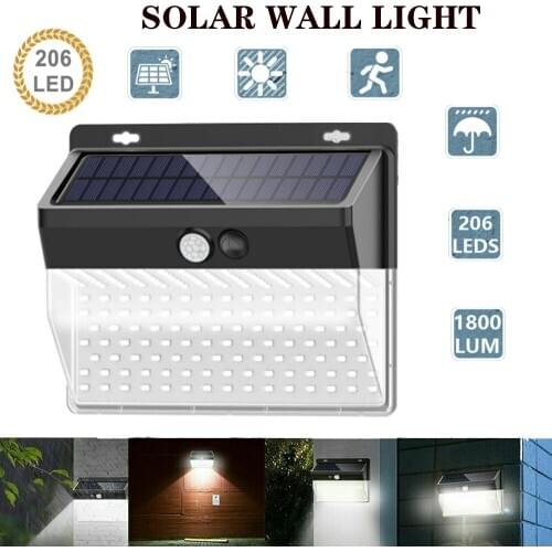 206 LED Infrared Induction Solar Light Outdoor Solar Lamp Wall Light Waterproof Solar Powered Sunlight for Garden Decoration