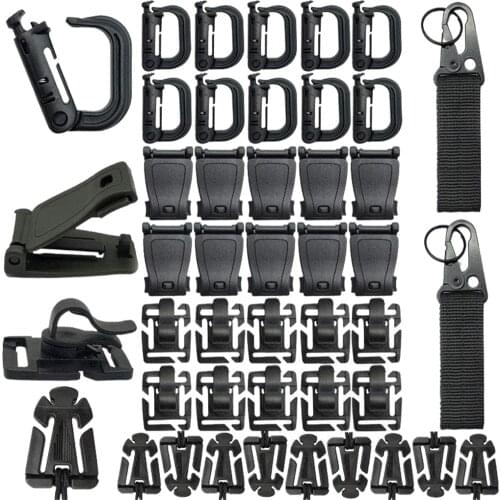 42pcs Molle Tactical Bag Clip Buckle Backpack Carabiner Webbing D-Ring Clips