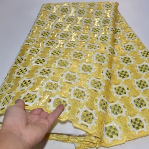 5yards/pc) gorgeous allover sequins embroidered African party lace handcut organza lace fabric in yellow for party dress OP84
