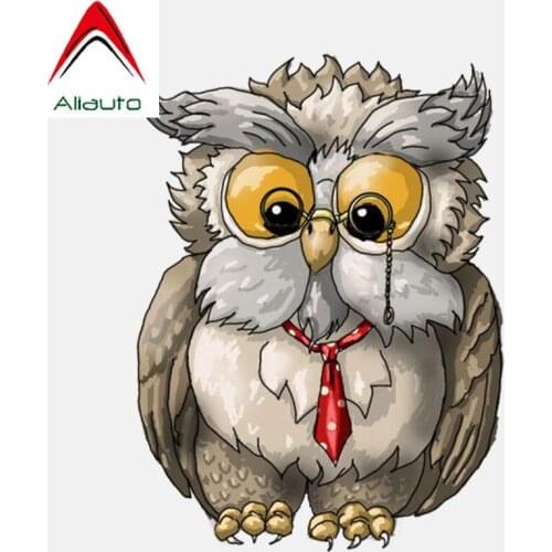 Aliauto Funny Car Stickers Cute Old Owl with A Tie Accessories Vinyl Decal for Mini Cooper Skoda Renault Peugeot 207 ,15cm*11cm