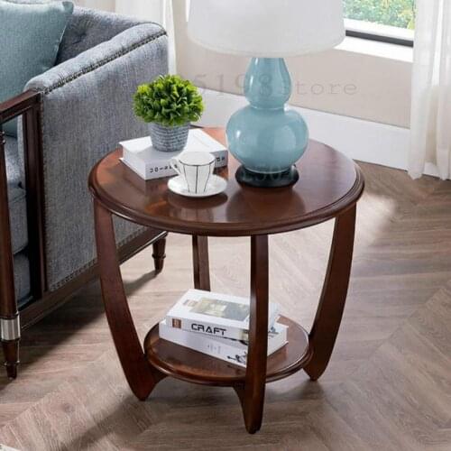American sofa side solid wood corner balcony small round table round coffee table light luxury bedroom simple side table