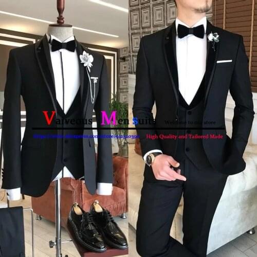 Black Groom Tuxedo for Wedding Prom Men Suits 3 Pcs Smoking Masculino Formal Slim Fit Business Male Clothes Set Vest Jacket Pant