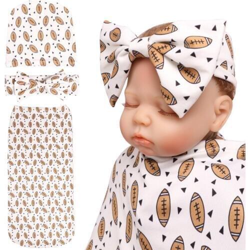 Newborn Baby Flower Swaddle Blanket Swaddle 3Pcs Set Soft Cotton Sleeping Swaddle Infant Wrap Floral Hair Bow Headband Hat