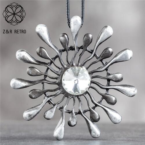 Long Necklace for Women Vintage Jewelry Crystal Bead Flower Pendants Suspension Rope Chains Choker Wholesale Jewellery Hotsale