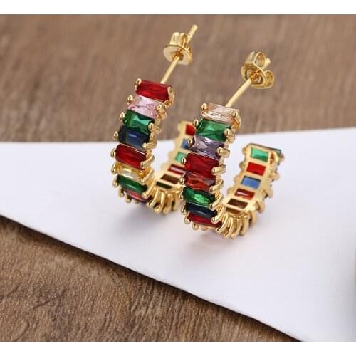European style womens stud earrings colorful earrings copper zirconia rainbow earrings for women jewelry gift dropshipping