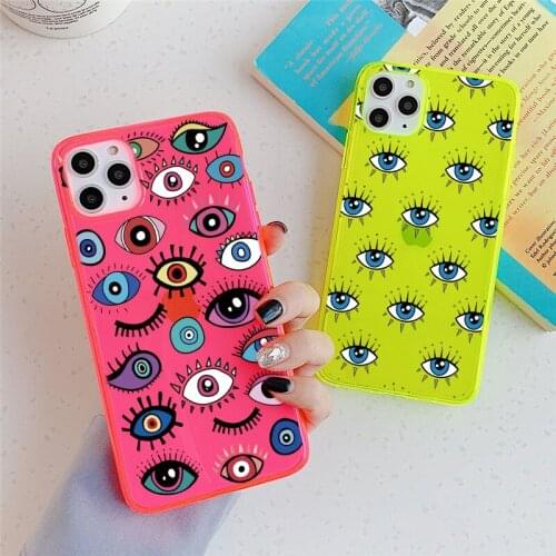 Funny eyes Pattern Fluorescent Phone Case for iPhone 12 mini 11 Pro Max XR X XS 8 7 Plus SE2 Fashion Soft Cases Silicone Cover