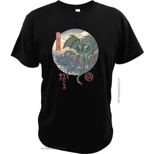 Cthulhu Graphic T Shirts The Great Wave Of Kanagawa Japanese Style T Shirt Eu Size Mashup Cotton O-Neck Camisa Streetwear