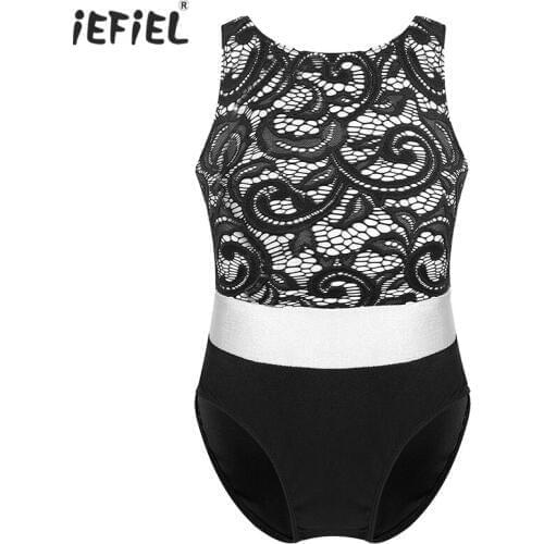 Iefiel Ballerina Ballet Dance Dress Kids Girls Gymnastics Leotard Sleeveless Lace Bodice Ballet Leotards for Girls Dance Wear