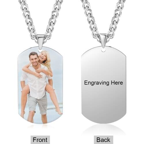 JewelOra Personalized Memory Photo Necklace Titanium Steel Custom Engraved Pendant Cuban Link Chains for Men Gift for Boyfriend