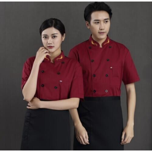Chefs Overalls Short Sleeves Chef Jackets Kitchen Catering Restaurant Food Serive Work Uniform Breathable Double Breasted Tops