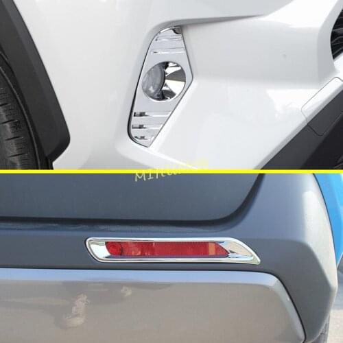 Front + Rear Chrome Bumper Reflector Fog Light Cover Set For Toyota RAV4 2019 2020 2021 Accessories