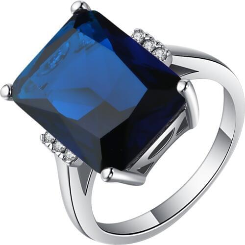 Fashion women jewelry 3ct blue red green square stone cut claw sets high quality wedding ring for woman female Charm gift