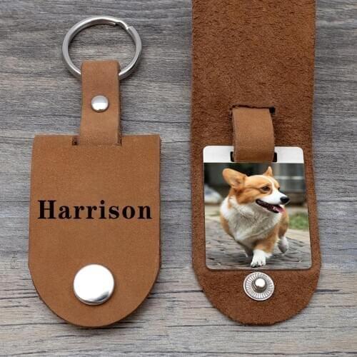 Engraved Leather Keychain, Pet Keychain,Custom Photo Keychain,Pet Lover Keychain with Your Dog/Cat Photo,Dog Lover Gifts
