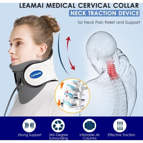 LEAMAI Medical Cervical Collar Neck Traction Device Inflatable Pinched Nerve Neck Stretcher for Neck Pain Relief and Support