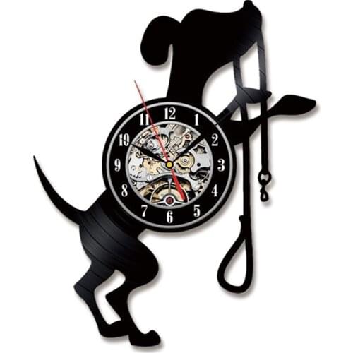 Cute 3D Dog Wall Clock Animals Vinyl Record Wall Clock Wall Decor Home Kids Room Sweet Decor LED Night Light Gift