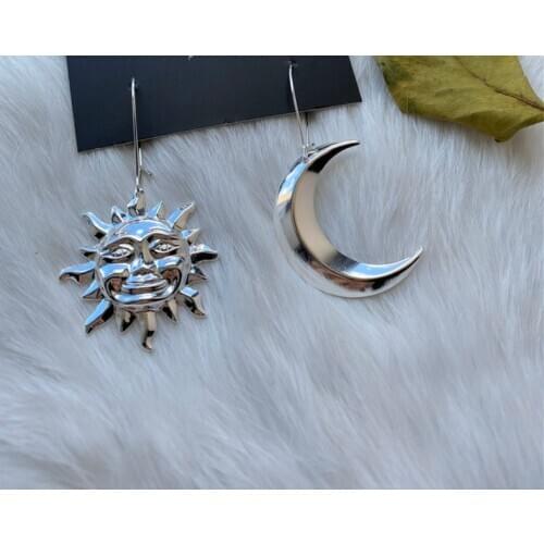 Mystical Sun and Moon Dangly Earrings- Wiccan Pagan Celestial Gift