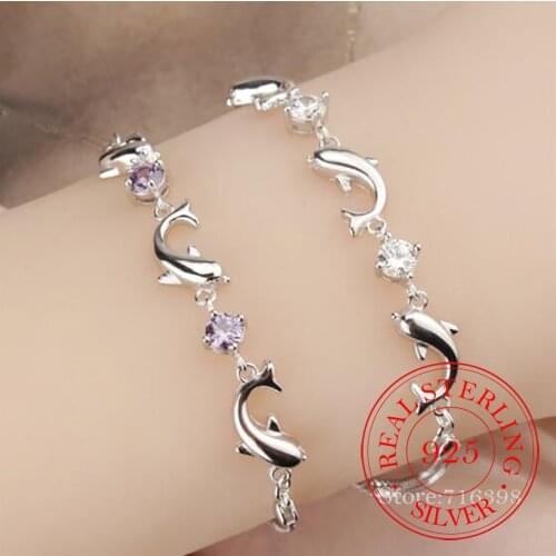 Fashion 925 Sterling Silver Chain Bracelets For Women Party Cute Dolphin Bracelet Bangle luxury Crystal CZ Jewelry Gifts
