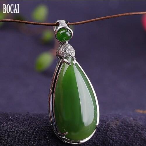 Fashion trend accessories S925 pure silver pendant for female water drops and natural green stones 100% 925 silver woman pendant