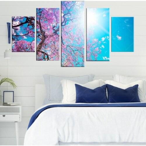 Modular Wall 5 Panel Leto Sakura Solnce Luchi Oil Cuadros Modern Pictures on Canvas Pictures For Living Room Interior decor pain