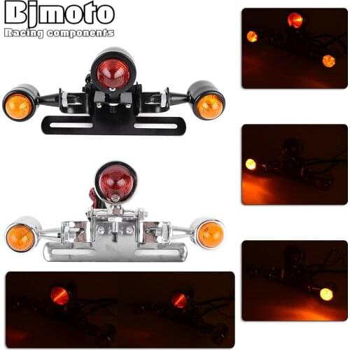 Motorcycle LED Bracket Tail Light for Honda Suzuki Kawasaki Yamaha w/ Turn Signal Tailight License Plate Holder Kit