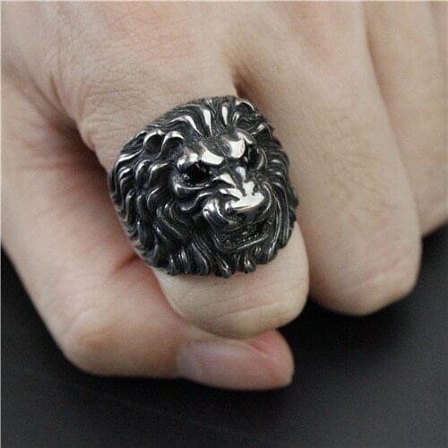 Real Cool Crystal Eyes Big Angry Lion King Ring 316L Stainless Steel Men Boy Fashion Lion Ring
